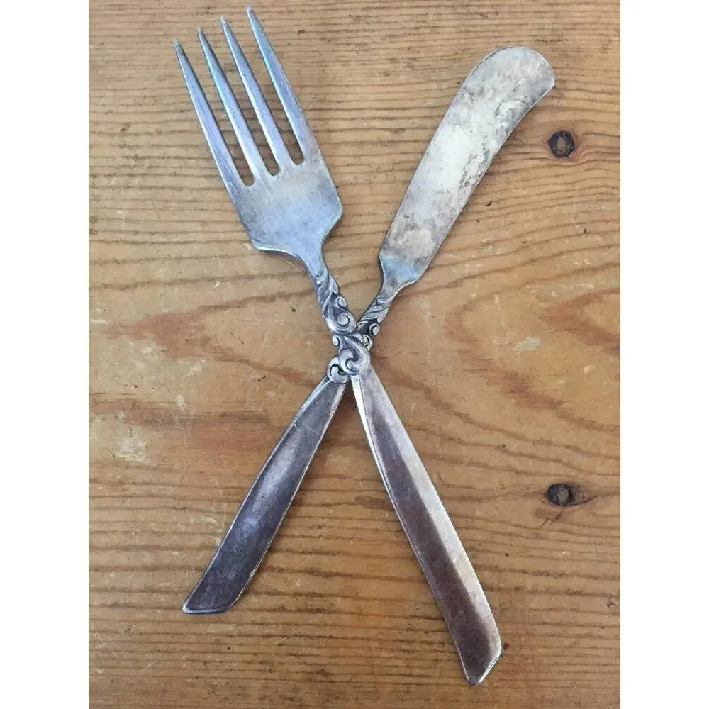 Vintage Oneida South Seas Silverplate Flatware Fork + Butter Spreader Knife